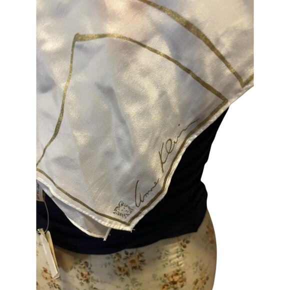 Anne Klein Silk Square Scarf Orange Flowers Gold Accent Made for Vera  1980 NWT - Picture 7 of 8